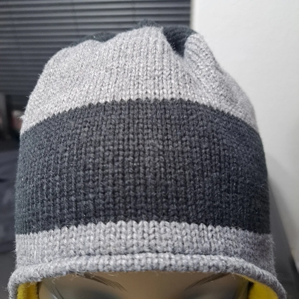 Black & Grey Boy's Striped Winter Hat   Size L